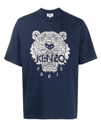 T-shirt girocollo stampata blu scuro e bianca di Kenzo