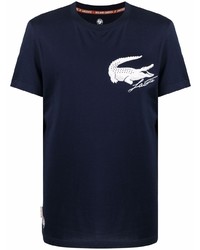 T-shirt girocollo stampata blu scuro e bianca di Lacoste