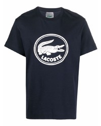 T-shirt girocollo stampata blu scuro e bianca di Lacoste