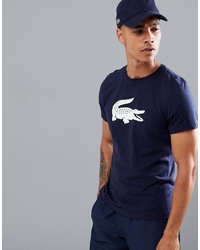 T-shirt girocollo stampata blu scuro e bianca di Lacoste Sport