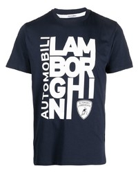 T-shirt girocollo stampata blu scuro e bianca di Lamborghini