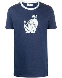 T-shirt girocollo stampata blu scuro e bianca di Lanvin