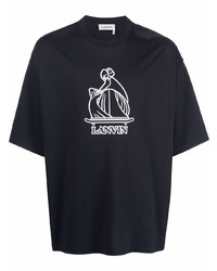 T-shirt girocollo stampata blu scuro e bianca di Lanvin