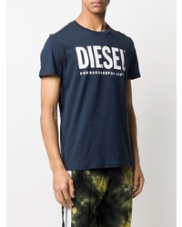 T-shirt girocollo stampata blu scuro e bianca di Diesel