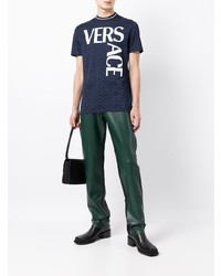 T-shirt girocollo stampata blu scuro e bianca di Versace
