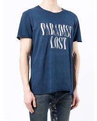 T-shirt girocollo stampata blu scuro e bianca di Alchemist