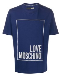T-shirt girocollo stampata blu scuro e bianca di Love Moschino
