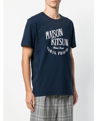 T-shirt girocollo stampata blu scuro e bianca di MAISON KITSUNÉ