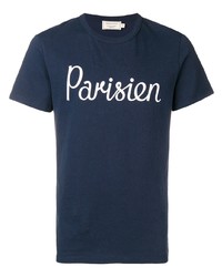 T-shirt girocollo stampata blu scuro e bianca di MAISON KITSUNÉ