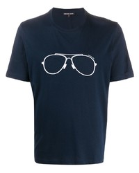 T-shirt girocollo stampata blu scuro e bianca di Michael Kors