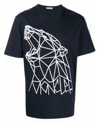 T-shirt girocollo stampata blu scuro e bianca di Moncler