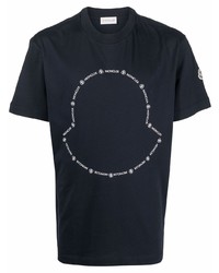 T-shirt girocollo stampata blu scuro e bianca di Moncler
