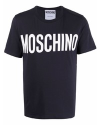T-shirt girocollo stampata blu scuro e bianca di Moschino