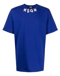 T-shirt girocollo stampata blu scuro e bianca di MSGM