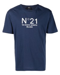 T-shirt girocollo stampata blu scuro e bianca di N°21