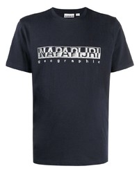 T-shirt girocollo stampata blu scuro e bianca di Napapijri