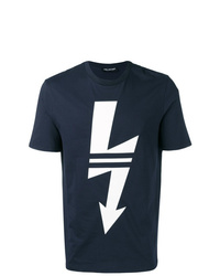 T-shirt girocollo stampata blu scuro e bianca di Neil Barrett