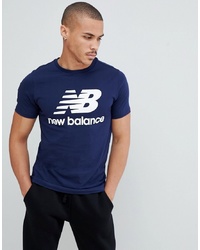 T-shirt girocollo stampata blu scuro e bianca di New Balance