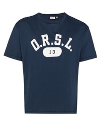 T-shirt girocollo stampata blu scuro e bianca di orSlow