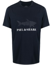 T-shirt girocollo stampata blu scuro e bianca di Paul & Shark