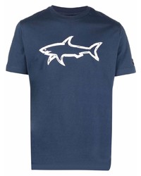 T-shirt girocollo stampata blu scuro e bianca di Paul & Shark