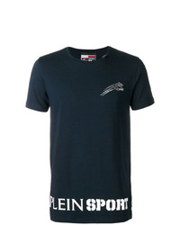 T-shirt girocollo stampata blu scuro e bianca di Plein Sport