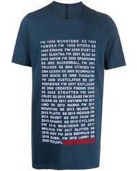 T-shirt girocollo stampata blu scuro e bianca di Rick Owens DRKSHDW