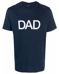 T-shirt girocollo stampata blu scuro e bianca di Ron Dorff