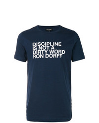 T-shirt girocollo stampata blu scuro e bianca di Ron Dorff