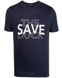 T-shirt girocollo stampata blu scuro e bianca di Save The Duck