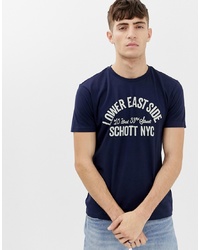 T-shirt girocollo stampata blu scuro e bianca di Schott