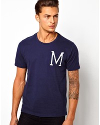 T-shirt girocollo stampata blu scuro e bianca di Selected