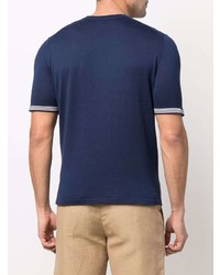 T-shirt girocollo stampata blu scuro e bianca di Eleventy