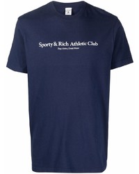 T-shirt girocollo stampata blu scuro e bianca di Sporty & Rich
