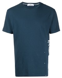 T-shirt girocollo stampata blu scuro e bianca di Stone Island
