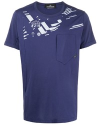 T-shirt girocollo stampata blu scuro e bianca di Stone Island Shadow Project