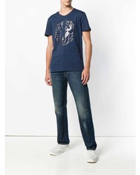 T-shirt girocollo stampata blu scuro e bianca di Versace Jeans