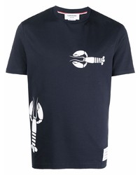 T-shirt girocollo stampata blu scuro e bianca di Thom Browne