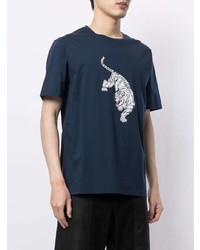 T-shirt girocollo stampata blu scuro e bianca di Shanghai Tang