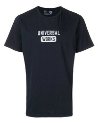 T-shirt girocollo stampata blu scuro e bianca di Universal Works