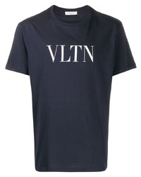T-shirt girocollo stampata blu scuro e bianca di Valentino