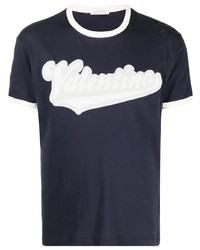 T-shirt girocollo stampata blu scuro e bianca di Valentino