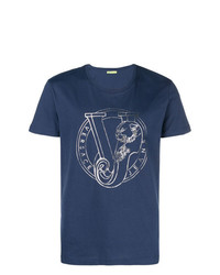 T-shirt girocollo stampata blu scuro e bianca di Versace Jeans