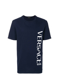 T-shirt girocollo stampata blu scuro e bianca di Versace