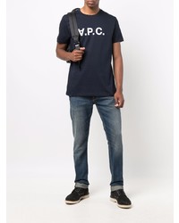 T-shirt girocollo stampata blu scuro e bianca di A.P.C.
