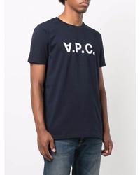T-shirt girocollo stampata blu scuro e bianca di A.P.C.