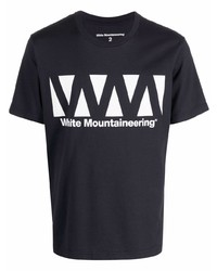 T-shirt girocollo stampata blu scuro e bianca di White Mountaineering