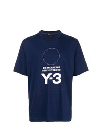 T-shirt girocollo stampata blu scuro e bianca di Y-3