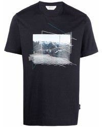 T-shirt girocollo stampata blu scuro e bianca di Z Zegna
