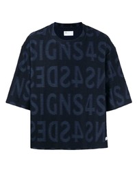 T-shirt girocollo stampata blu scuro di 4SDESIGNS